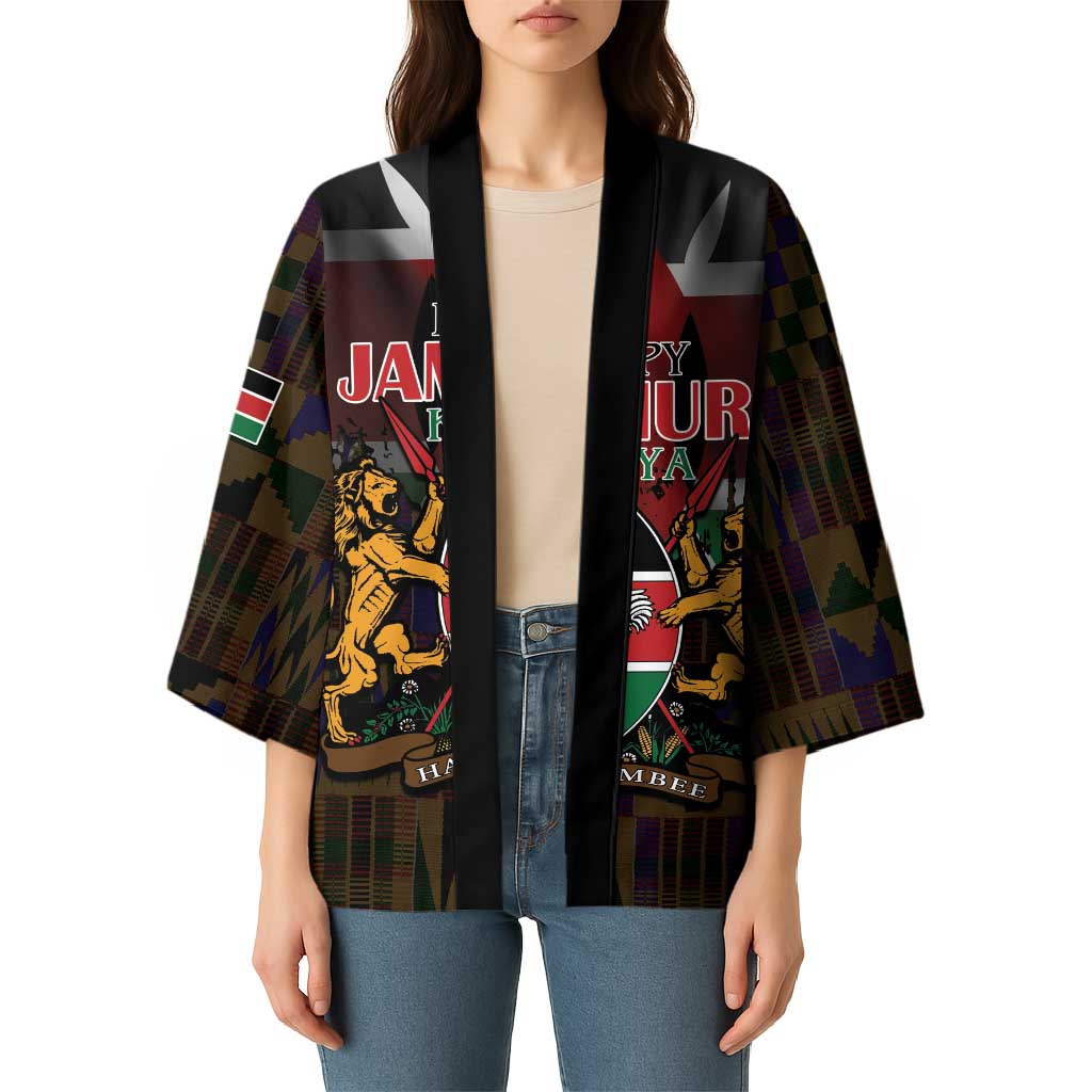 Happy Kenya Independence Day Kimono Coat Of Arms With Kente Pattern - Wonder Print Shop