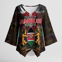 Happy Kenya Independence Day Kimono Sleeve Blouse Coat Of Arms With Kente Pattern - Wonder Print Shop