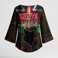 Happy Kenya Independence Day Kimono Sleeve Blouse Coat Of Arms With Kente Pattern - Wonder Print Shop