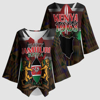 Happy Kenya Independence Day Kimono Sleeve Blouse Coat Of Arms With Kente Pattern - Wonder Print Shop