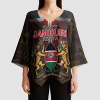 Happy Kenya Independence Day Kimono Sleeve Blouse Coat Of Arms With Kente Pattern - Wonder Print Shop