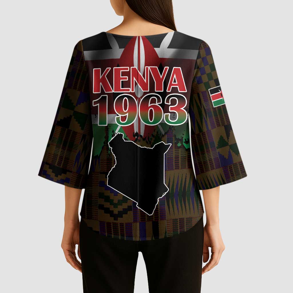 Happy Kenya Independence Day Kimono Sleeve Blouse Coat Of Arms With Kente Pattern - Wonder Print Shop