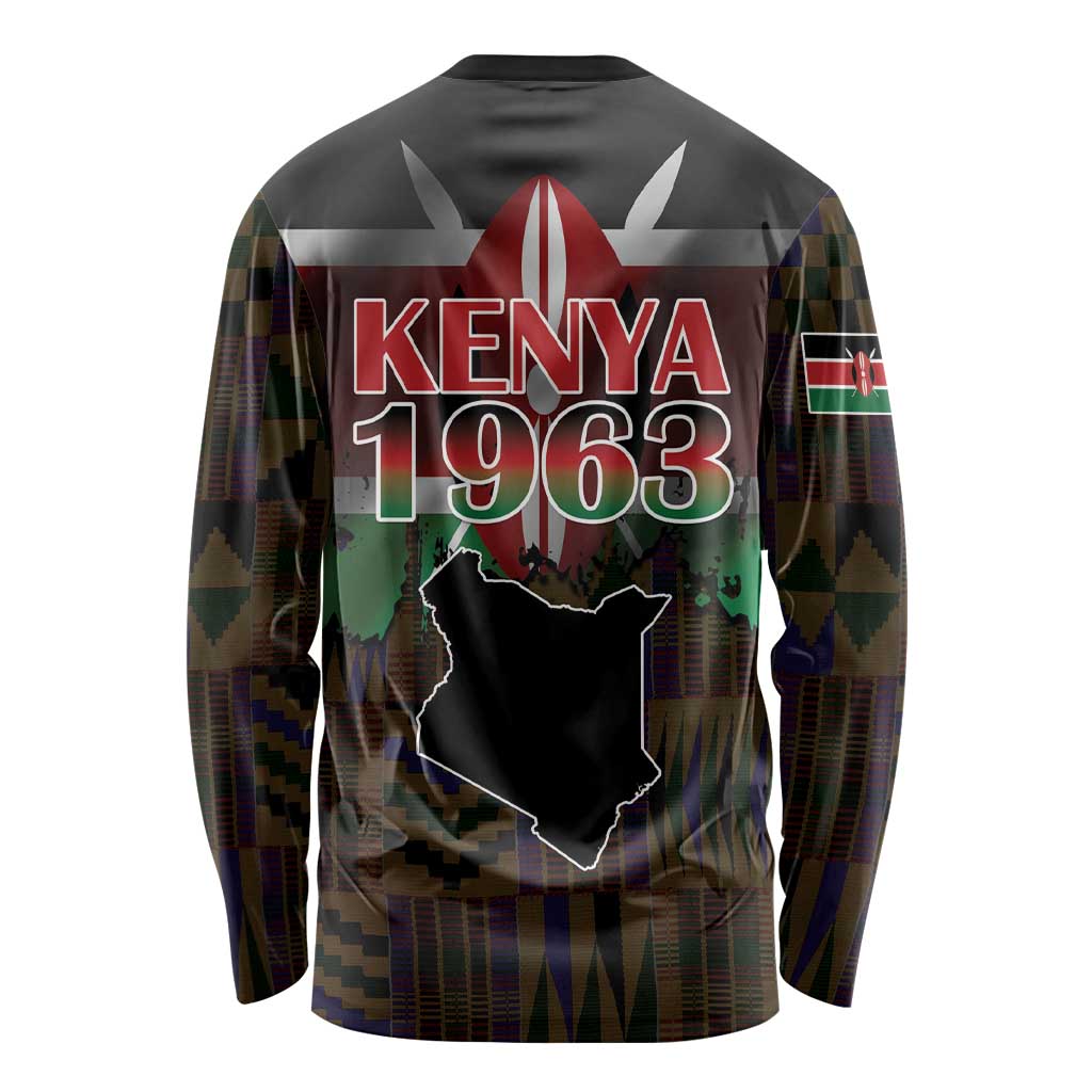Happy Kenya Independence Day Long Sleeve Shirt Coat Of Arms With Kente Pattern - Wonder Print Shop