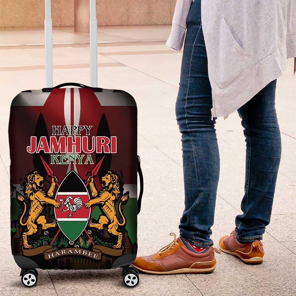 Happy Kenya Independence Day Luggage Cover Coat Of Arms With Kente Pattern - Wonder Print Shop