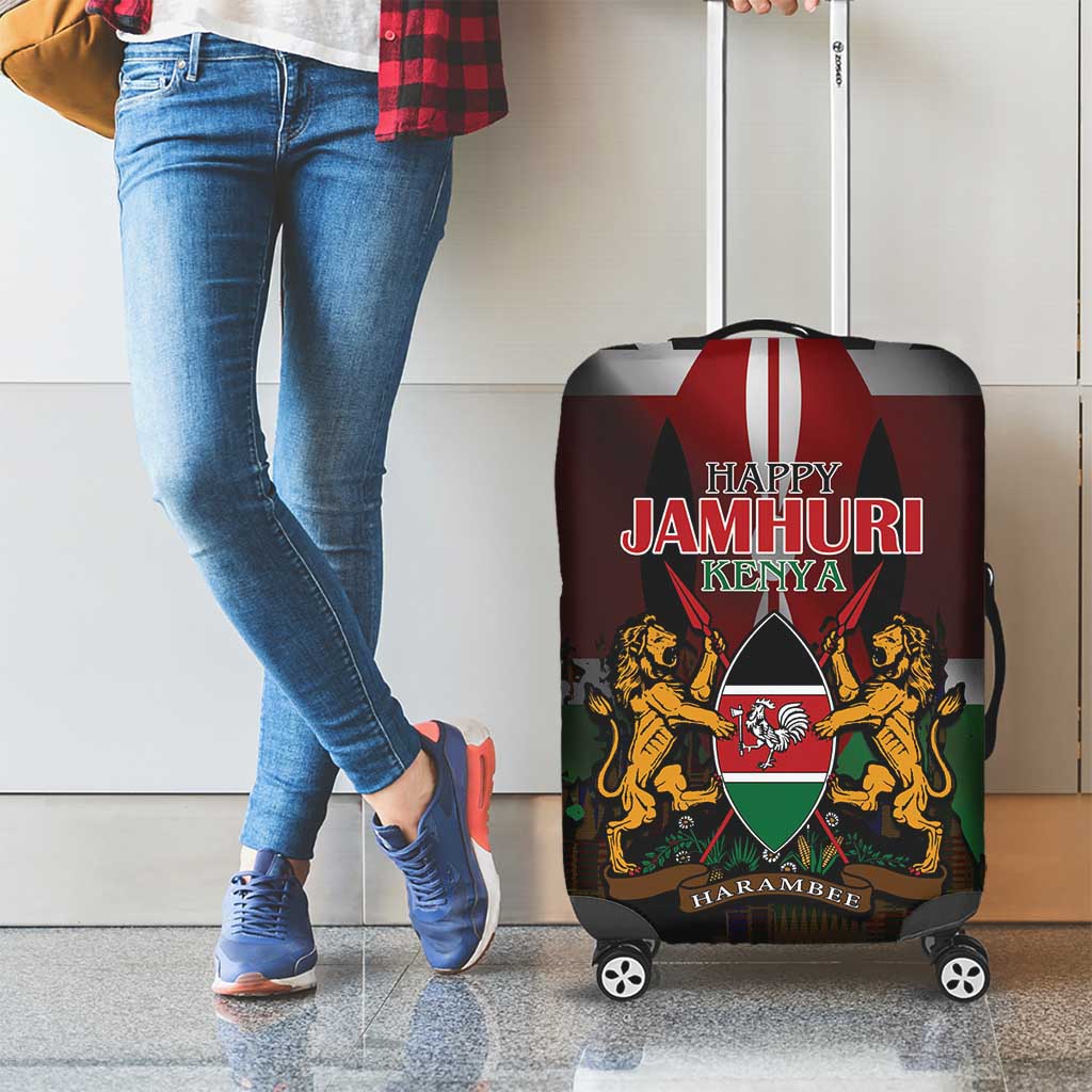 Happy Kenya Independence Day Luggage Cover Coat Of Arms With Kente Pattern - Wonder Print Shop
