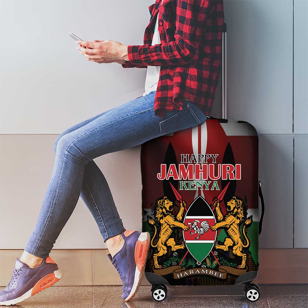 Happy Kenya Independence Day Luggage Cover Coat Of Arms With Kente Pattern - Wonder Print Shop
