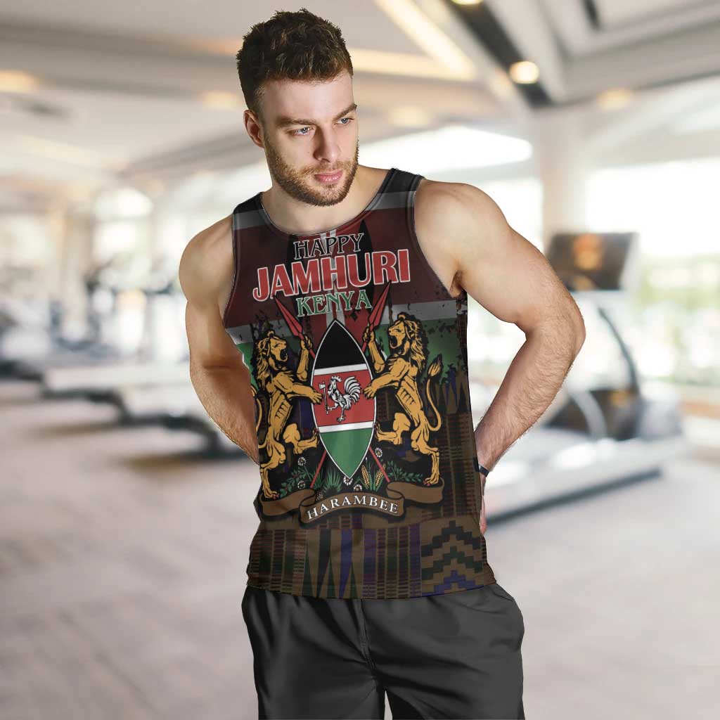 Happy Kenya Independence Day Men Tank Top Coat Of Arms With Kente Pattern - Wonder Print Shop