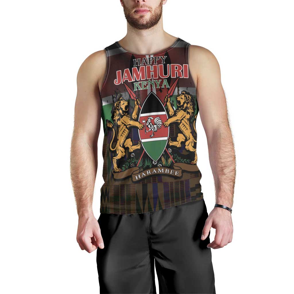 Happy Kenya Independence Day Men Tank Top Coat Of Arms With Kente Pattern - Wonder Print Shop