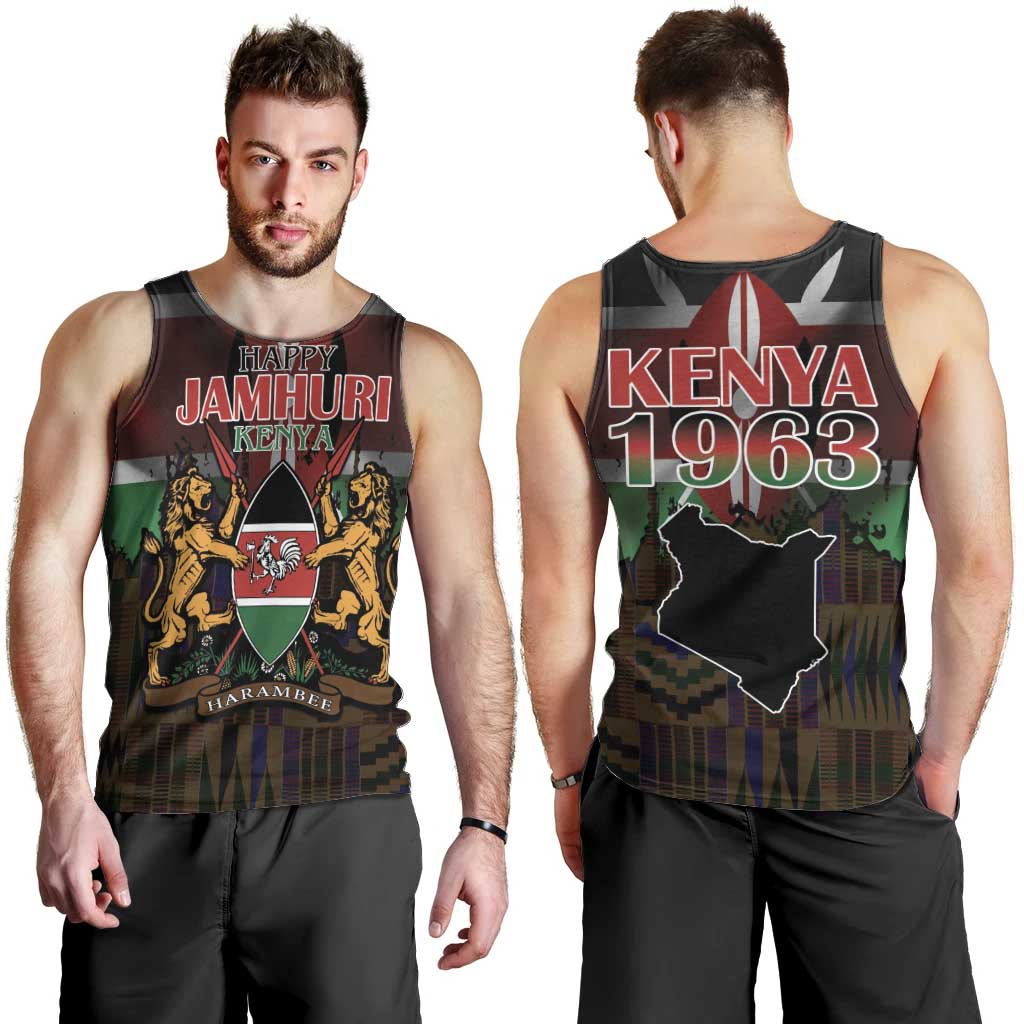 Happy Kenya Independence Day Men Tank Top Coat Of Arms With Kente Pattern - Wonder Print Shop