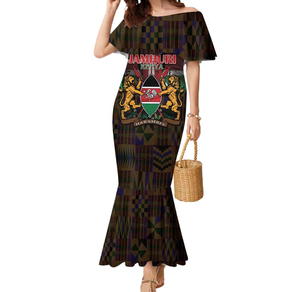 Happy Kenya Independence Day Mermaid Dress Coat Of Arms With Kente Pattern - Wonder Print Shop