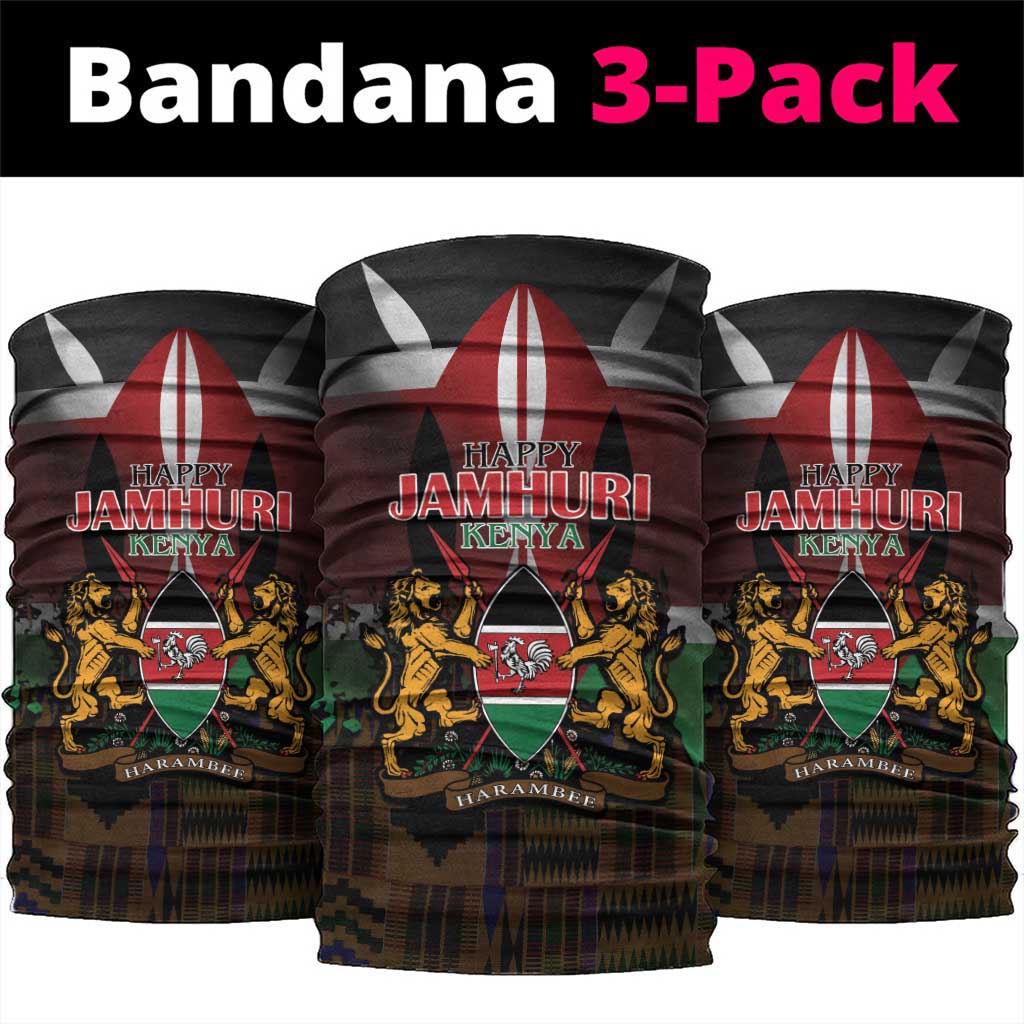 Happy Kenya Independence Day Neck Gaiter Coat Of Arms With Kente Pattern - Wonder Print Shop