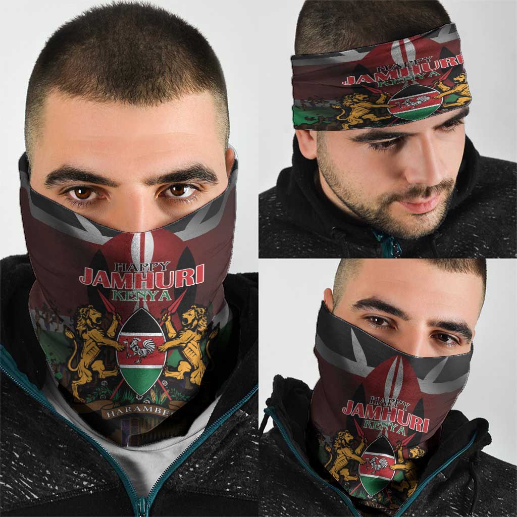 Happy Kenya Independence Day Neck Gaiter Coat Of Arms With Kente Pattern - Wonder Print Shop