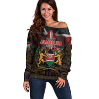 Happy Kenya Independence Day Off Shoulder Sweater Coat Of Arms With Kente Pattern - Wonder Print Shop