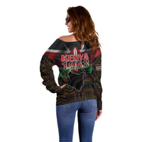 Happy Kenya Independence Day Off Shoulder Sweater Coat Of Arms With Kente Pattern - Wonder Print Shop