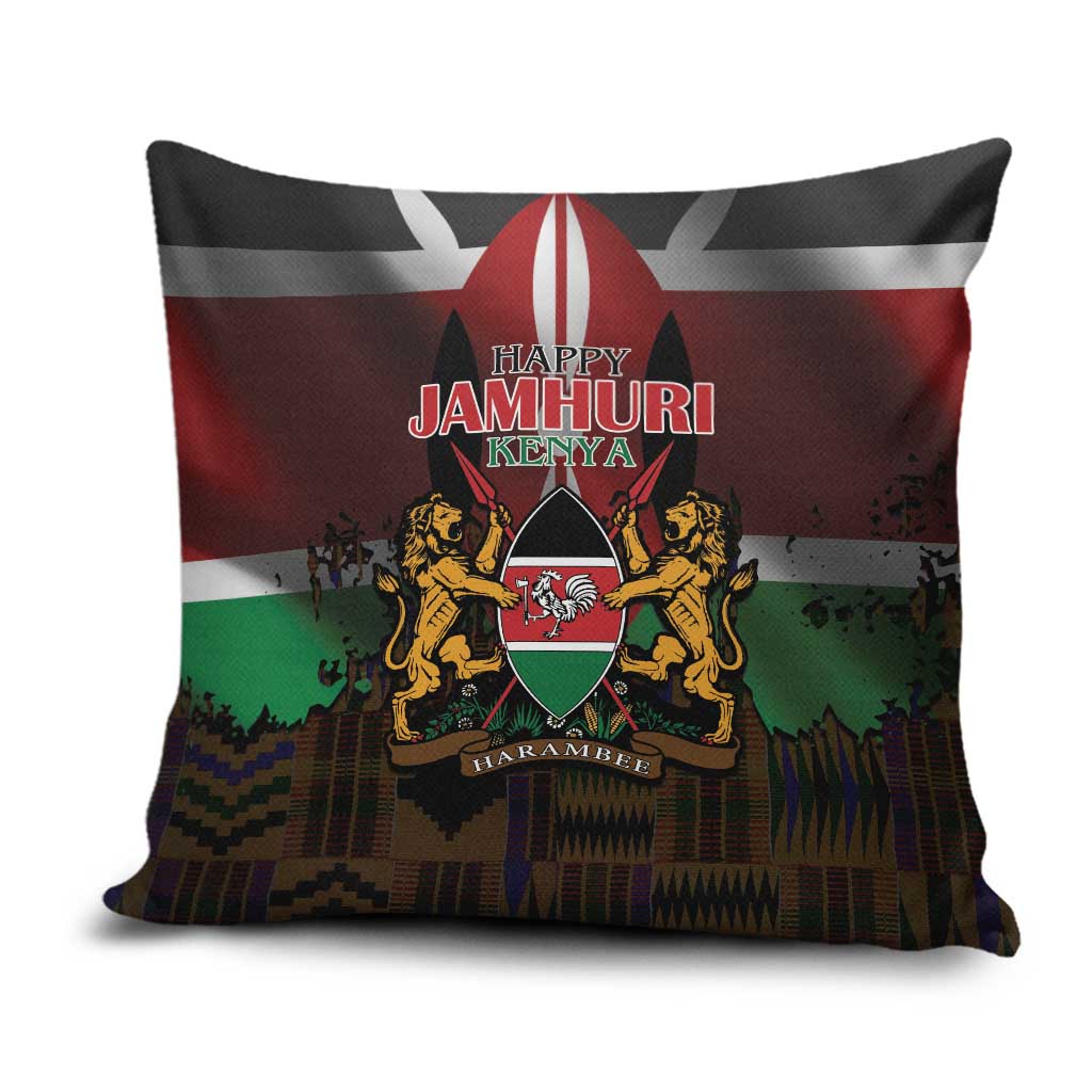 Happy Kenya Independence Day Pillow Cover Coat Of Arms With Kente Pattern - Wonder Print Shop