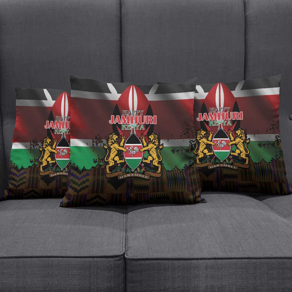 Happy Kenya Independence Day Pillow Cover Coat Of Arms With Kente Pattern - Wonder Print Shop