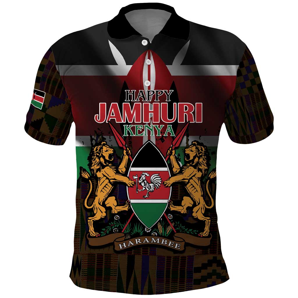 Happy Kenya Independence Day Polo Shirt Coat Of Arms With Kente Pattern - Wonder Print Shop