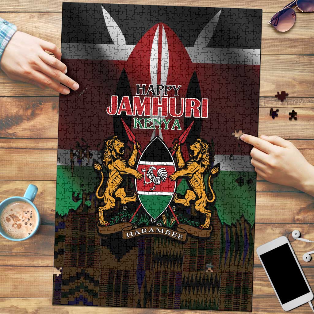Happy Kenya Independence Day Puzzle Coat Of Arms With Kente Pattern - Wonder Print Shop