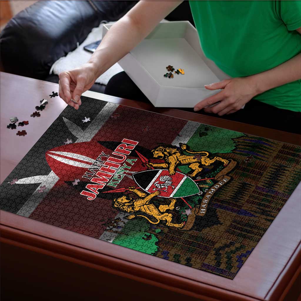 Happy Kenya Independence Day Puzzle Coat Of Arms With Kente Pattern - Wonder Print Shop