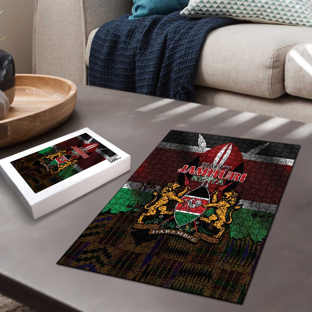 Happy Kenya Independence Day Puzzle Coat Of Arms With Kente Pattern - Wonder Print Shop
