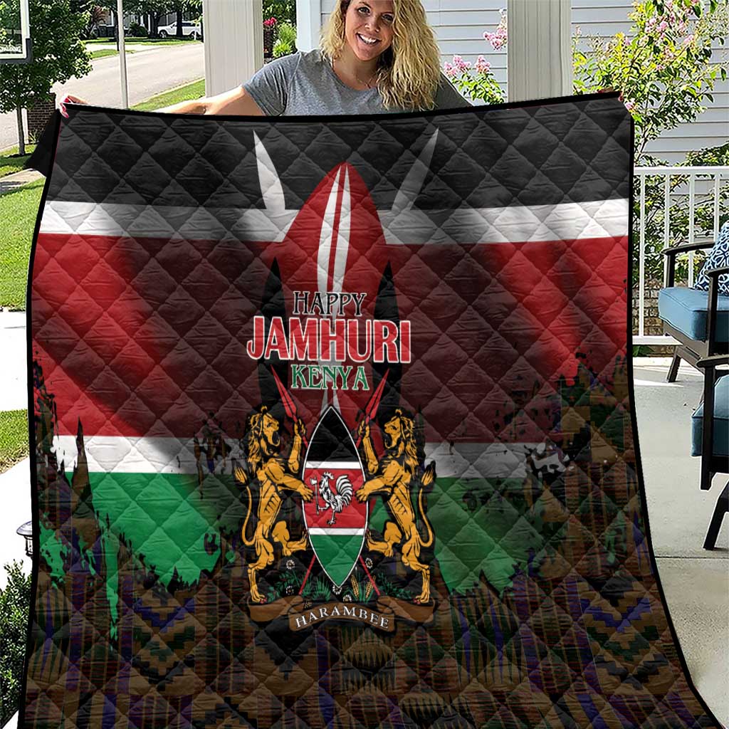 Happy Kenya Independence Day Quilt Coat Of Arms With Kente Pattern - Wonder Print Shop