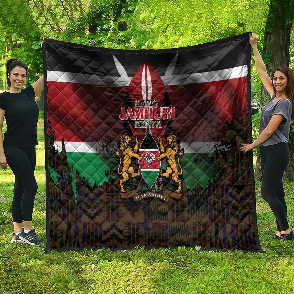 Happy Kenya Independence Day Quilt Coat Of Arms With Kente Pattern - Wonder Print Shop