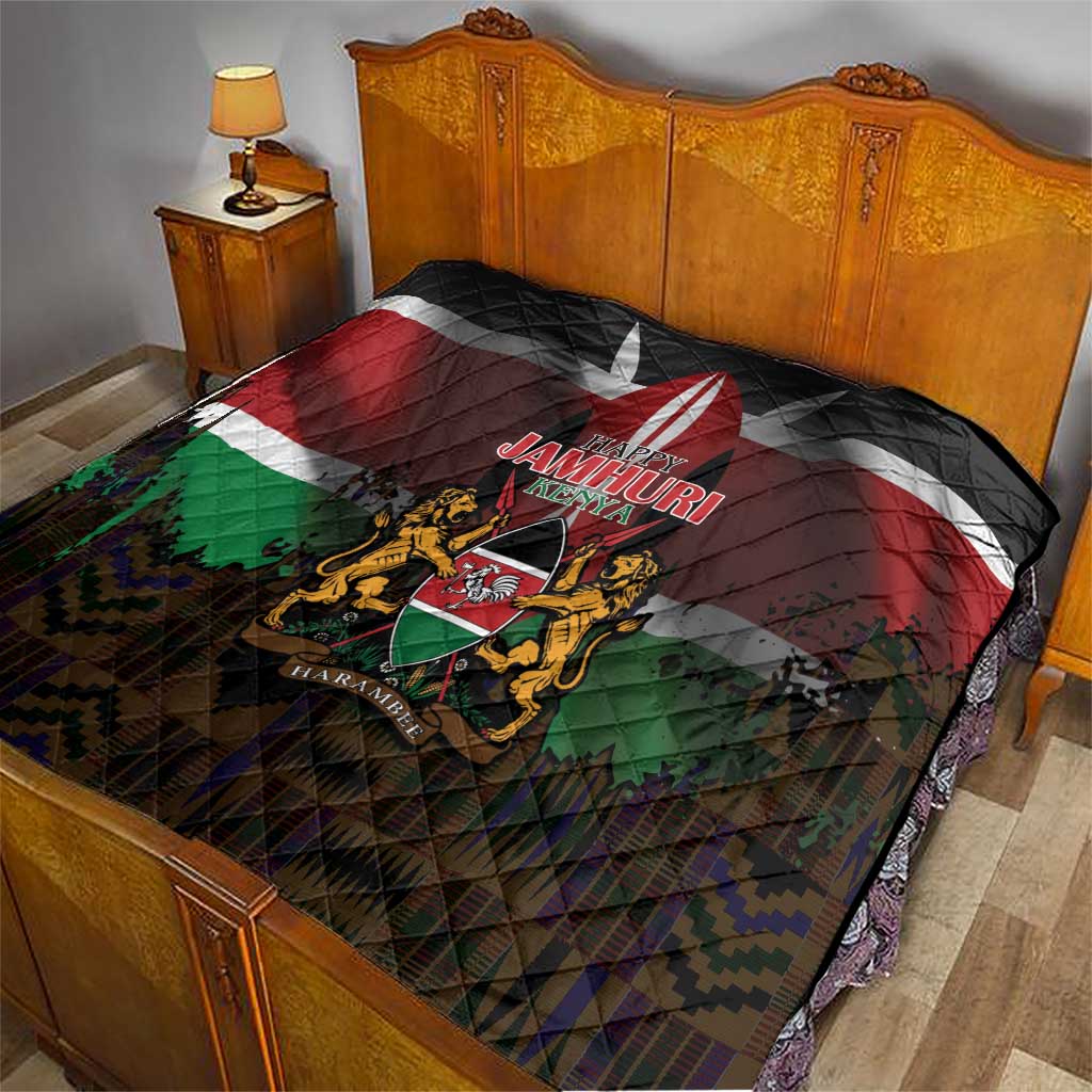 Happy Kenya Independence Day Quilt Coat Of Arms With Kente Pattern - Wonder Print Shop