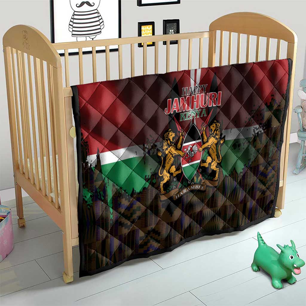 Happy Kenya Independence Day Quilt Coat Of Arms With Kente Pattern - Wonder Print Shop