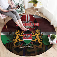 Happy Kenya Independence Day Round Carpet Coat Of Arms With Kente Pattern - Wonder Print Shop