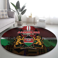Happy Kenya Independence Day Round Carpet Coat Of Arms With Kente Pattern - Wonder Print Shop