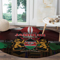 Happy Kenya Independence Day Round Carpet Coat Of Arms With Kente Pattern - Wonder Print Shop