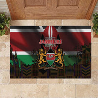 Happy Kenya Independence Day Rubber Doormat Coat Of Arms With Kente Pattern - Wonder Print Shop