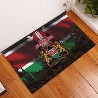 Happy Kenya Independence Day Rubber Doormat Coat Of Arms With Kente Pattern - Wonder Print Shop