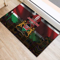 Happy Kenya Independence Day Rubber Doormat Coat Of Arms With Kente Pattern - Wonder Print Shop