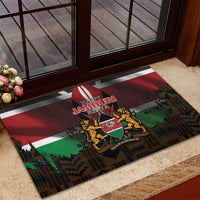 Happy Kenya Independence Day Rubber Doormat Coat Of Arms With Kente Pattern - Wonder Print Shop