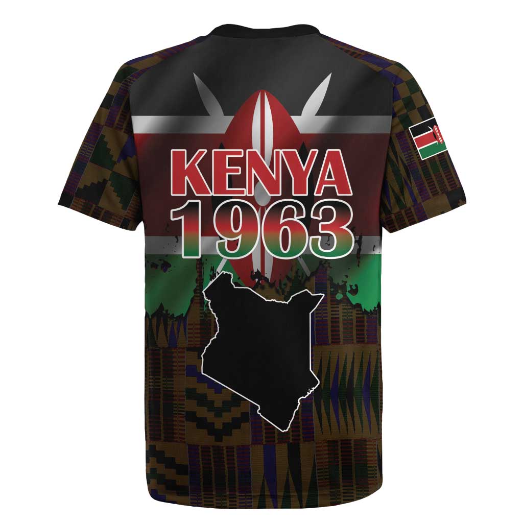 Happy Kenya Independence Day Rugby Jersey Coat Of Arms With Kente Pattern - Wonder Print Shop