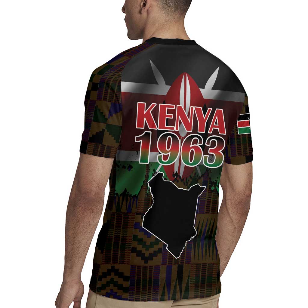 Happy Kenya Independence Day Rugby Jersey Coat Of Arms With Kente Pattern - Wonder Print Shop