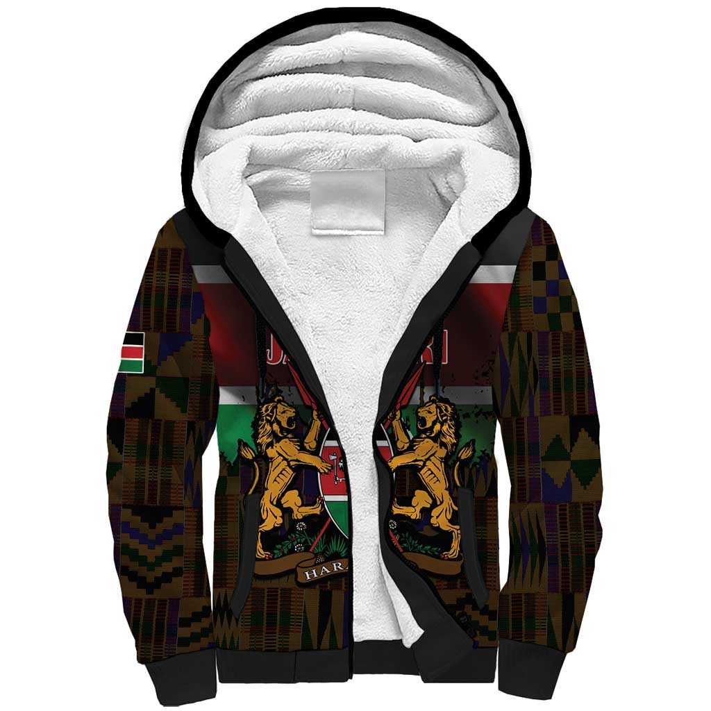 Happy Kenya Independence Day Sherpa Hoodie Coat Of Arms With Kente Pattern - Wonder Print Shop