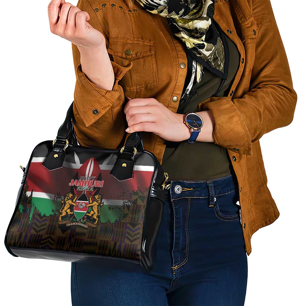 Happy Kenya Independence Day Shoulder Handbag Coat Of Arms With Kente Pattern - Wonder Print Shop