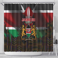 Happy Kenya Independence Day Shower Curtain Coat Of Arms With Kente Pattern - Wonder Print Shop