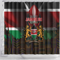 Happy Kenya Independence Day Shower Curtain Coat Of Arms With Kente Pattern - Wonder Print Shop