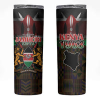 Happy Kenya Independence Day Skinny Tumbler Coat Of Arms With Kente Pattern - Wonder Print Shop