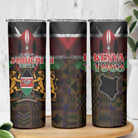 Happy Kenya Independence Day Skinny Tumbler Coat Of Arms With Kente Pattern - Wonder Print Shop