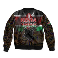Happy Kenya Independence Day Sleeve Zip Bomber Jacket Coat Of Arms With Kente Pattern - Wonder Print Shop