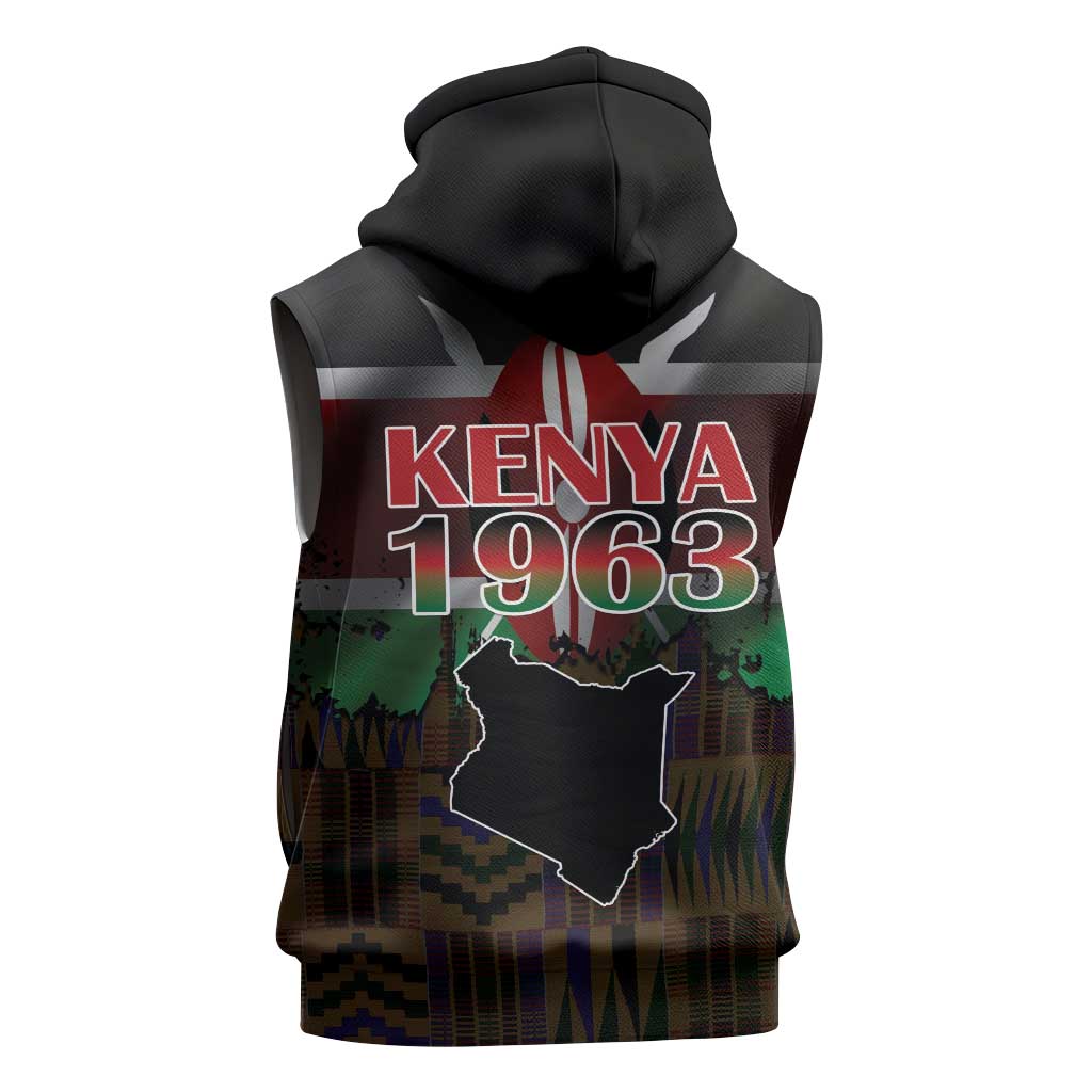 Happy Kenya Independence Day Sleeveless Hoodie Coat Of Arms With Kente Pattern - Wonder Print Shop