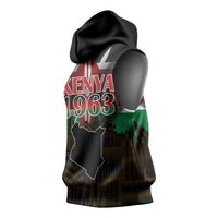 Happy Kenya Independence Day Sleeveless Hoodie Coat Of Arms With Kente Pattern - Wonder Print Shop