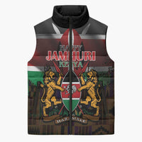 Happy Kenya Independence Day Sleeveless Puffer Jacket Coat Of Arms With Kente Pattern - Wonder Print Shop