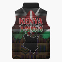 Happy Kenya Independence Day Sleeveless Puffer Jacket Coat Of Arms With Kente Pattern - Wonder Print Shop