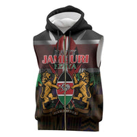 Happy Kenya Independence Day Sleeveless Zip Hoodie Coat Of Arms With Kente Pattern - Wonder Print Shop