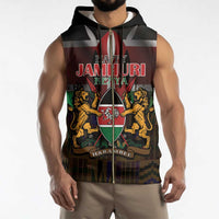 Happy Kenya Independence Day Sleeveless Zip Hoodie Coat Of Arms With Kente Pattern - Wonder Print Shop